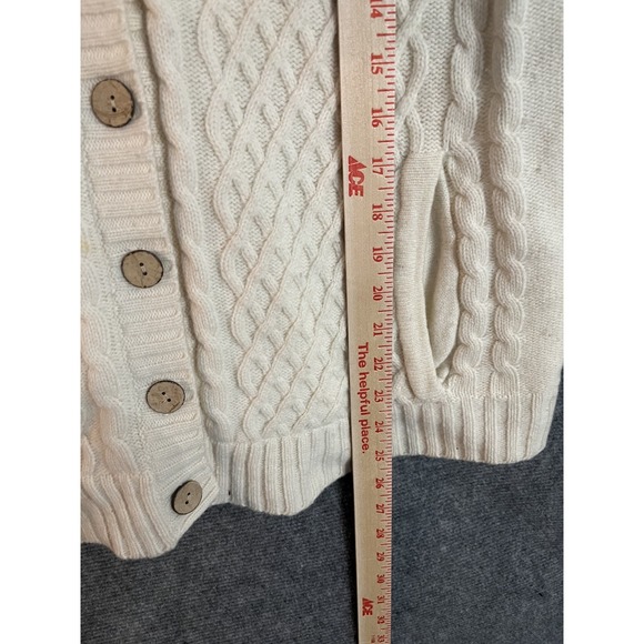 VTG Carraig Donn Women Wool Ireland Button Cardigan M Cable Knit Ivory Lined - Picture 8 of 11